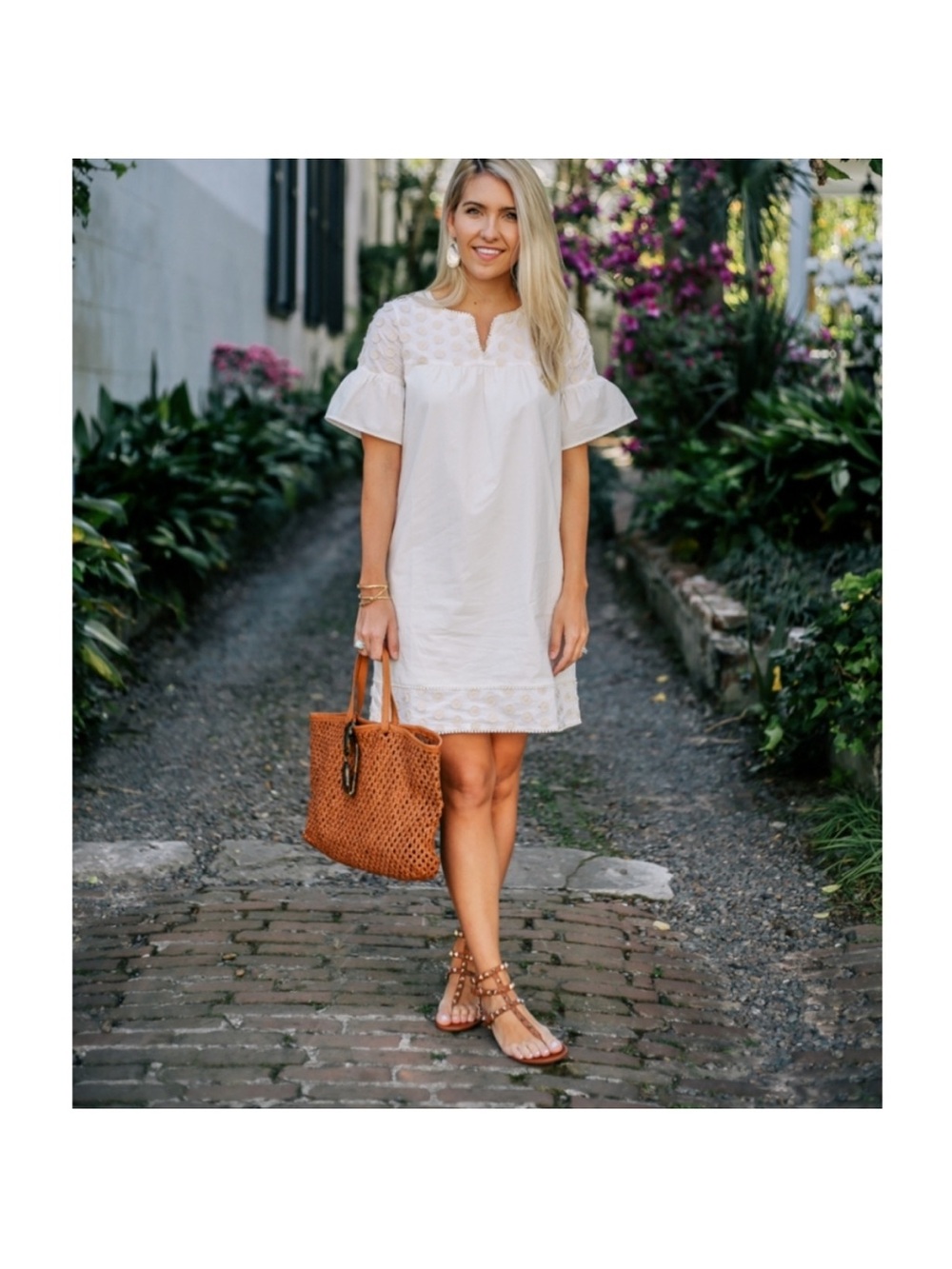 J Crew Bell Sleeve Dress With Fringe Dot Marine Salt Ivory Size 6